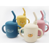 Vaso Silicón Suave Niños Con Popote Aprendizaje Libre Bpa