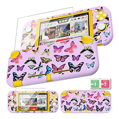 Carcasa Para Nintendo Switch Lite Fondo Rosa Con Mariposas