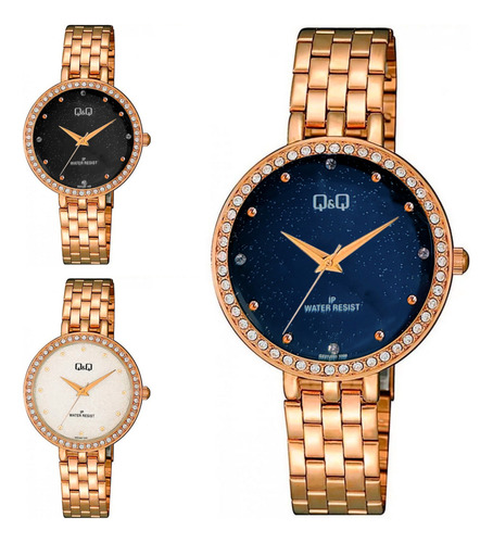 Reloj Q&q Qyq Elegante Qz27j001y Acero Oro Rosa + Estuche 