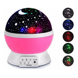 Velador Luz De Noche Proyector De Estrellas Recargable Gira Color De La Estructura Rosa (base)