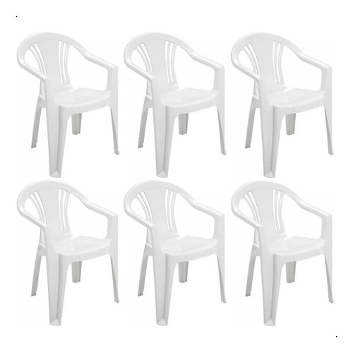 Jogo 6 Cadeiras Plástica Resistente Empilhavel Ferrara Bco