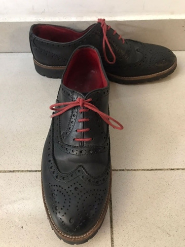 Zapatos Oxford De Cuero Marca El Burgués N° 42 Negro Y Bordo