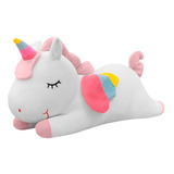 Unicornio De Peluche Acostado Con Alas Arcoiris Chico 42 Cm Color Blanco