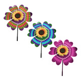 Rehilete Molino De Viento Jardin Flor Colorida Doble 3 Pzs