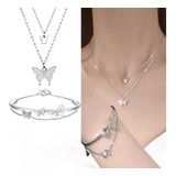 Mujer Collar Cadena Doble Mariposas Brillantes Sets Joyería