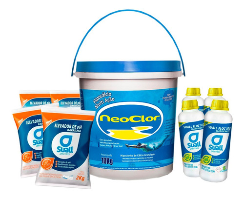 Cloro P/ Piscina Hipo 10kg +4 Clarificante +4 Barrilha