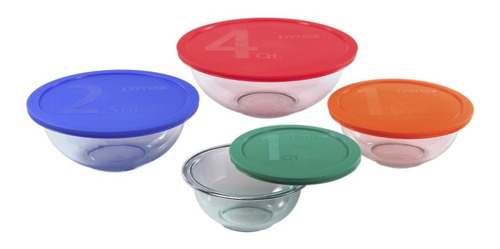 Set De 4 Bowls De Vidrio Con Tapa Pyrex