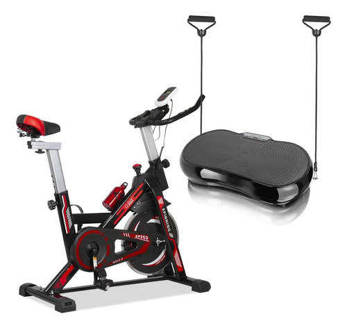 Combo: Bicicleta Spinning Monitor + Plataforma Vibratoria Color Negro