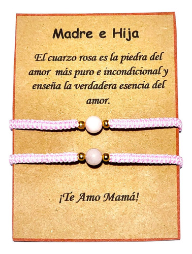 Dúo Pulseras Mamá Hija Regalo Cuarzo Rosa Natural