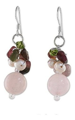 Novica Aretes De Perlas Cultivadas De Agua Dulce Y Cuarzo Te