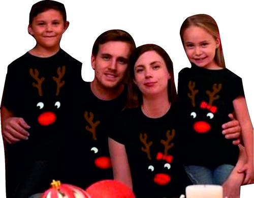 Camisetas Navideñas Reno Navidad Familia X 1 Und Negro