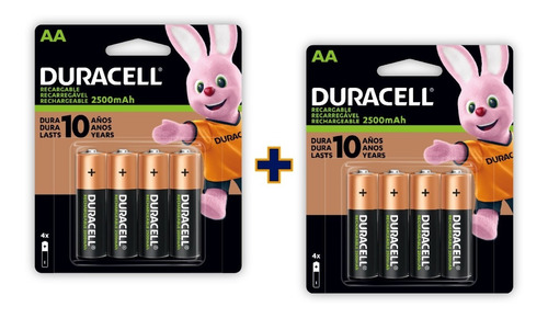 Pilas Recargables Duracell Aa (2 Blister De 4 Pilas 2500mah)