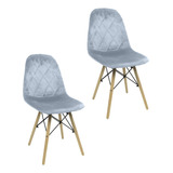 Kit 2 Cadeiras Charles Eames Eiffel Veludo Estofado Cinza