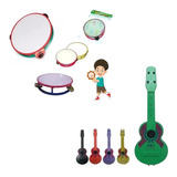 Kit 10 Violão + 10 Pandeiros Musical De Plástico Brinquedo