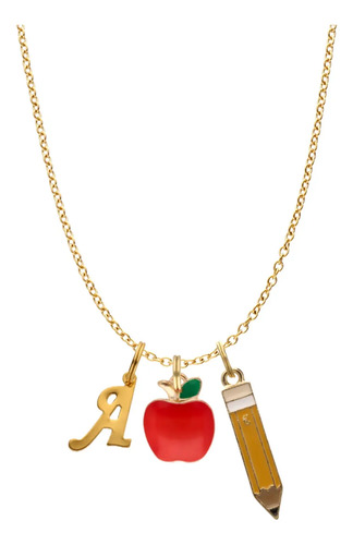 Collar Maestra Manzana Lápiz Cadena Acero Dije Inicial Letra