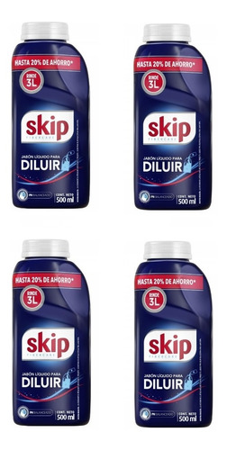 Pack X 4 Skip Jabón Líquido Para Diluir Rinde 3lt 500ml