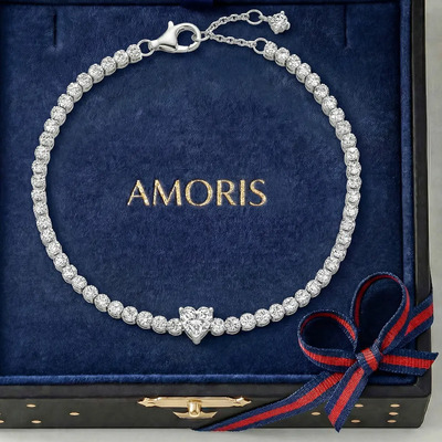Pulsera Plata 925 Con Corazón Brillante Elegancia Ajustable Pulsera Mujer Pulseras Plata Diamantada Pulseras De Plata Y Cristales Elegancia Y Brillantez Para Especiales | Envío gratis