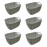 Canasto Organizador X6 Plastico Rattan Chico Gris Deco