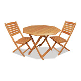 Mesa Octogonal Plegable Madera 1m + 2 Sillas Asia - Envio