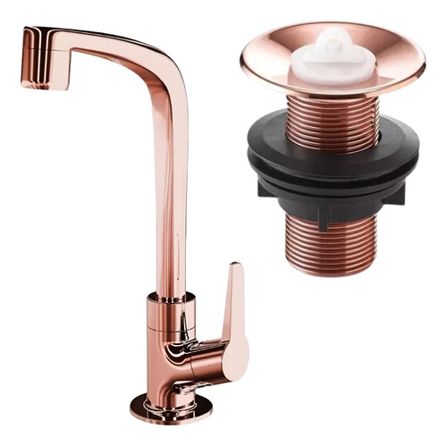 Torneira Lavatório Rose Gold + Válvula Saída Água Lavatório