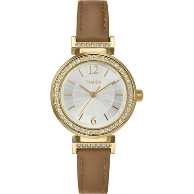 Reloj Timex Tw2w49000jo Dama Dress Correa BEIFE Bisel Oro amarillo Fondo Plata | Meses sin interés