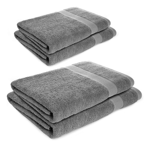 Kit X4 Toallas De Baño De Cuerpo 100% Algodón 70x140 Cm Azul Color Gris