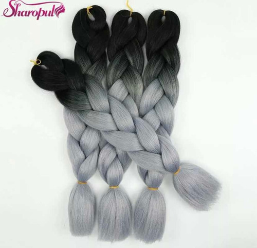 1 Pieza Extensiones 100% De Kanekalon Para Trenzas Africanas Color Negro Con Gris