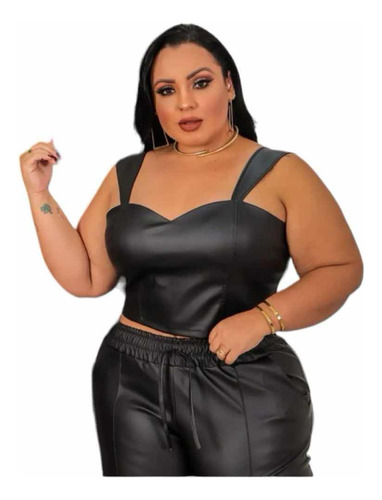 Cropped Couro Cirre Plus Size Alça Grossa Balada Boiadeira