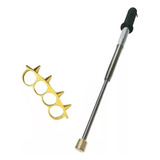 Set Defensa Manopla Pinches Dorado + Baston Extensible