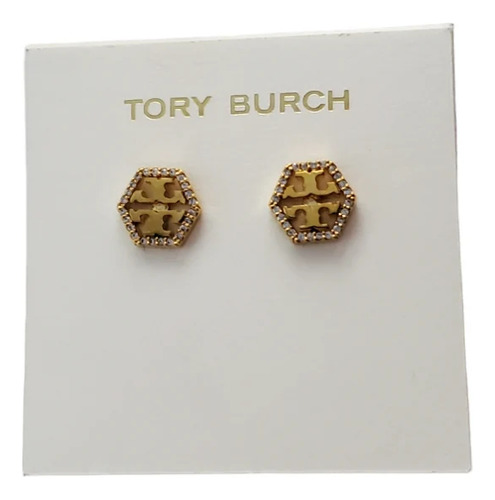 Aretes Tory Burch Logo Hexagonal Con Cristales
