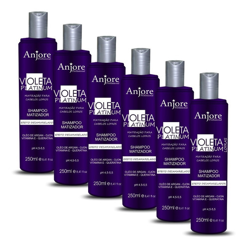 6 Shampoo Desamarelador Violeta Platinum 250m Anjore Atacado