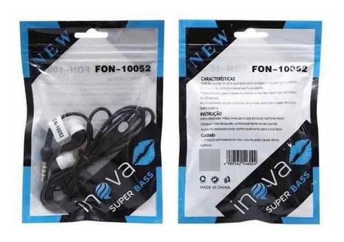 Fone De Ouvido Inova (saco) C/ Microfone 10 Unidades Atacado