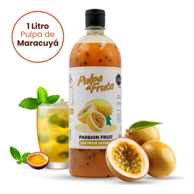 Pulpa de Maracuyá Natural 1L Drac Valley | Para Bebidas, Smoothies y Cócteles | Sabor Intenso | Uso Hogar y Profesional | Meses sin interés