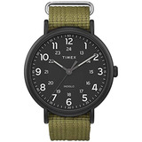 Reloj Hombre Timex Weekender Con Luz 43 Mm Tw2u682009j Color De La Correa Oliva Color Del Bisel Negro Color Del Fondo Negro