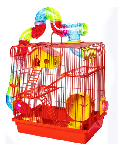 Gaiola Hamster Com Casa Grande Completa 3 Andares Tubo Verm