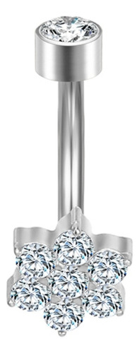 Piercing Umbigo Barbell Curvo Titânio Pvd Flor Zircônia