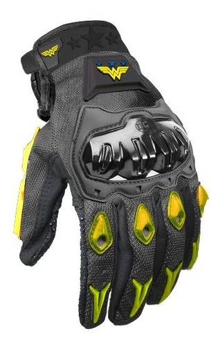 Guantes Para Moto Kov Dc Comics Súper Héroes Y Villanos Color Wonder Woman/ Amarillo Talla M