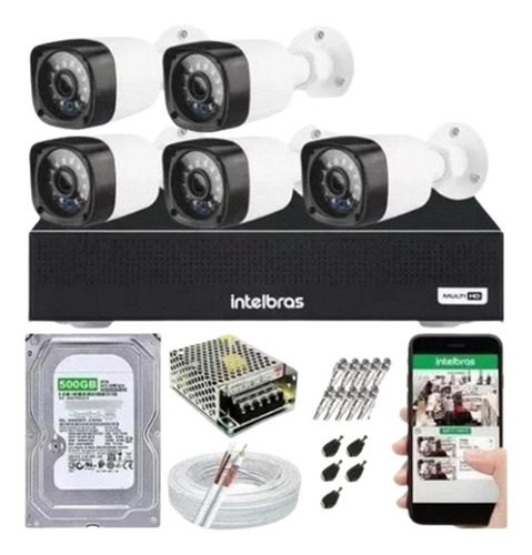 5 Câmeras Segurança Ahd E Kit Dvr 8 Canais Intelbras C/ Hd