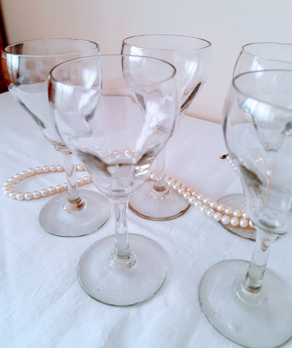5 Copas Vidrio Biselado Antiguas Para Agua / Vino Blanco