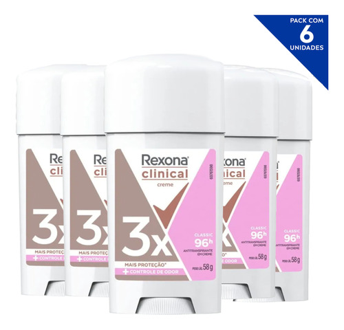 Kit Com 6 Desodorantes Em Creme Rexona Clinical 58g