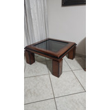 Mesa De Madeira De Canto Com Tampo De Vidro 