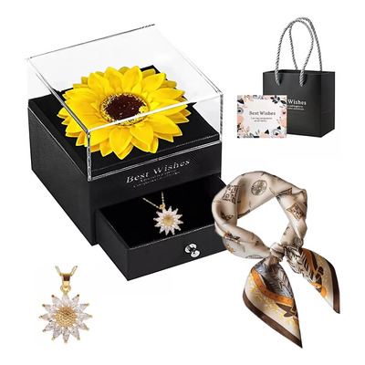 Regalo Para Mujer Flores Girasol Eternas Collar Y Bufanda | MercadoLibre
