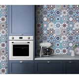 2 Rollos Vinil Decorativo Para Cocina, Azulejos Tonos Azul 