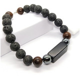 Pulsera Piedras Naturales Plata 925 Lava Y Obsidiana