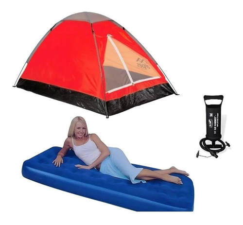 Carpa 2 Personas + Colchon 1 Plaza Bestway + Inflador