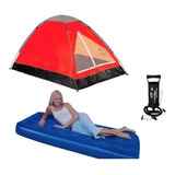 Carpa 2 Personas + Colchon 1 Plaza Bestway + Inflador