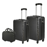 Kit 3 Malas De Viagem De Bordo Com Rodinha Premium Cor Preto Lisa