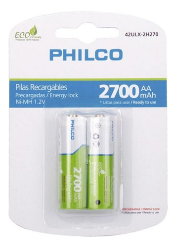 Blister 2 Pilas Philco Recargables Aa 2700 Mah