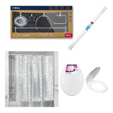 Set Accesorios Baño Ducha Atlas 4 Piezas Cortina + Barral