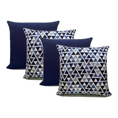 Kit 4 Capas De Almofada Geometrica Azul Triangulo 40x40 Sofa